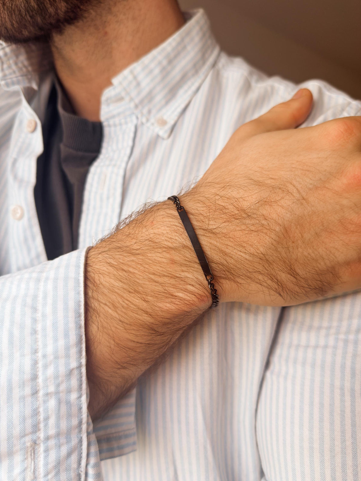 Mens Black Personalised Bracelet